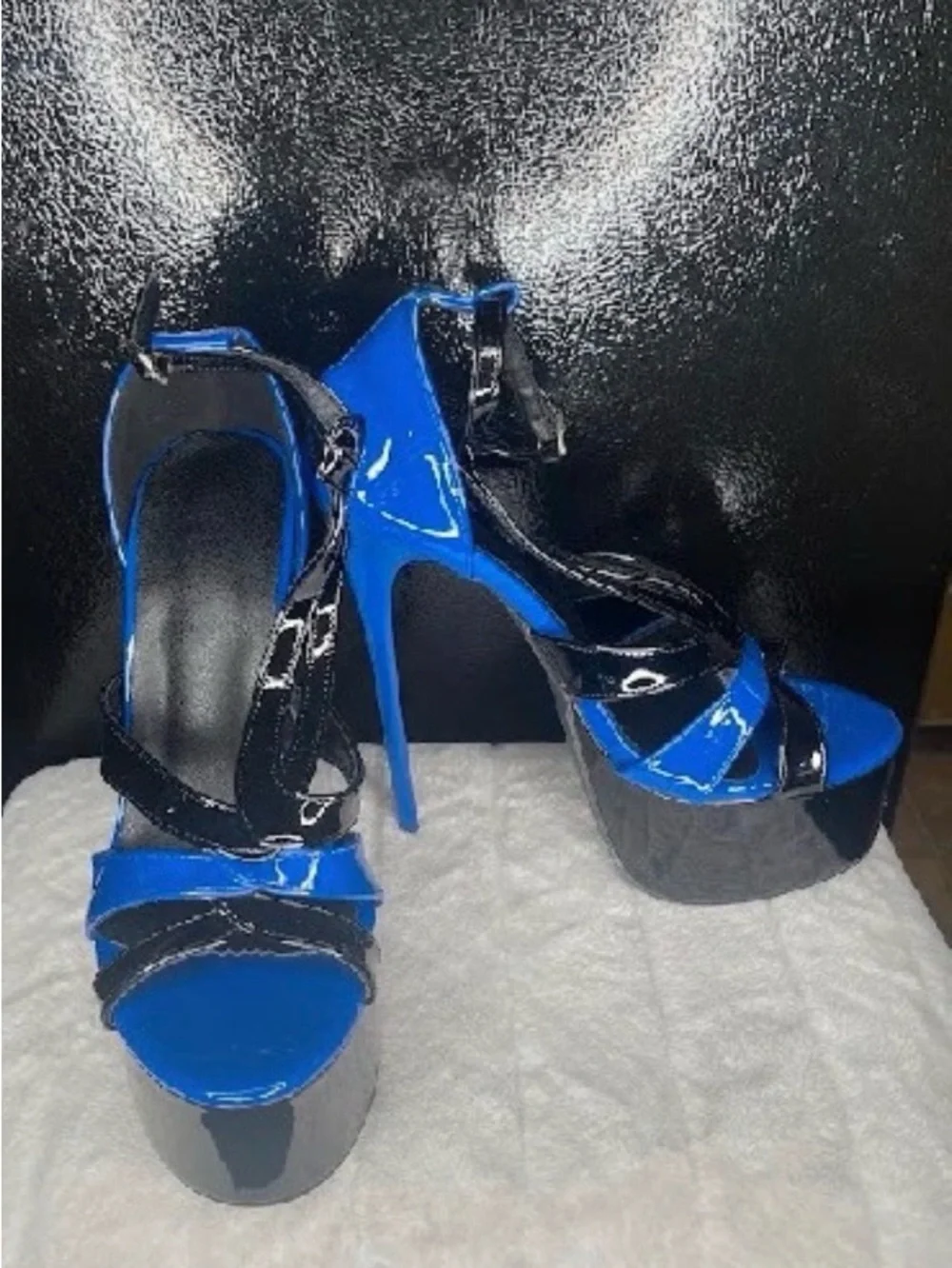 Blue and Black Platform Stiletto Sandals